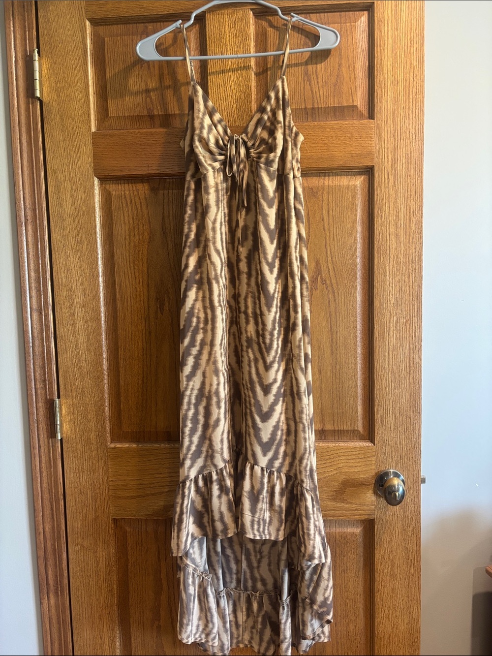 Women's Brown Tie-Front Maxi Dress